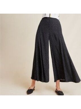 Anthropologie Skirted Wide Leg Black Micro Dot Palazzo Culotte Trouser Pants